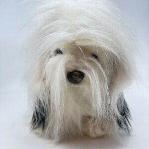 Avanti Sheepdog Puppy Long Hair Vtg 80s Black White Dog Plush Stuffed Animal 12"